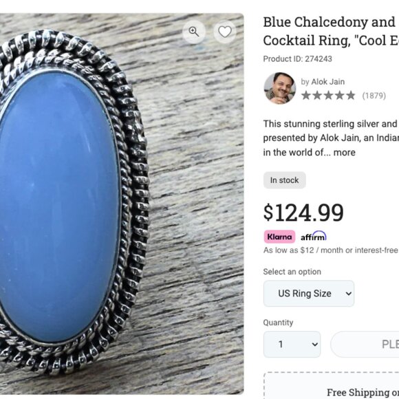NEW - Handmade Vintage Inspired Chunky Boho Blue Chalcedony Ring Size 8 - Picture 12 of 12
